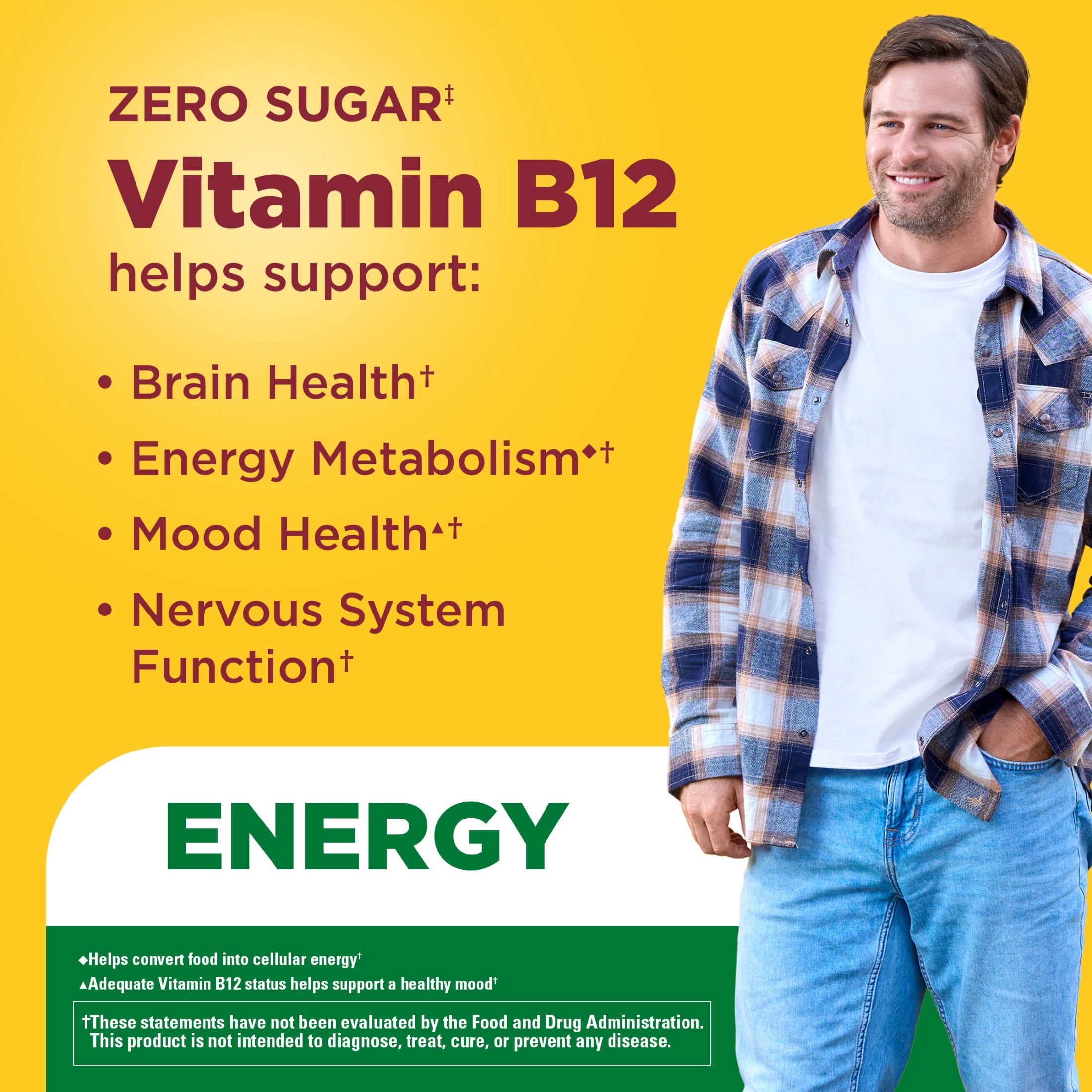 Nature Made Zero Sugar Energy Vitamin B12 Gummies, Brain Support, 110 Count