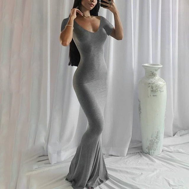 Gspmoly Robes d'Été pour Femmes 2025, Robe d'Été Décontractée pour Femmes à Col Rond, Manches Courtes, Unie, Robe de Cocktail, Économies d'Été