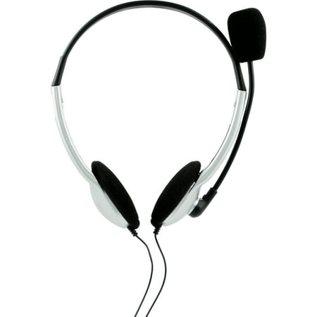 Voip Stereo Microphone Mic Headset - ONN Universal Stereo Headset Headphones with Microphone and Adjustable Headband, Compatible with Laptops Laptop Computers and VOIP, White (Non-Retail Packaging)