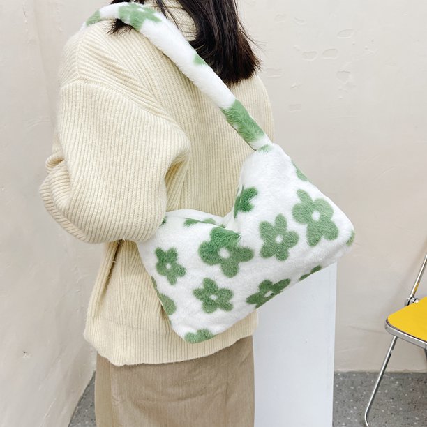 Bolsa Bolso de mano con estampado de flores de felpa para mujer, minibolso cuadrado informal para axila de invierno JShteea Para Estrenar