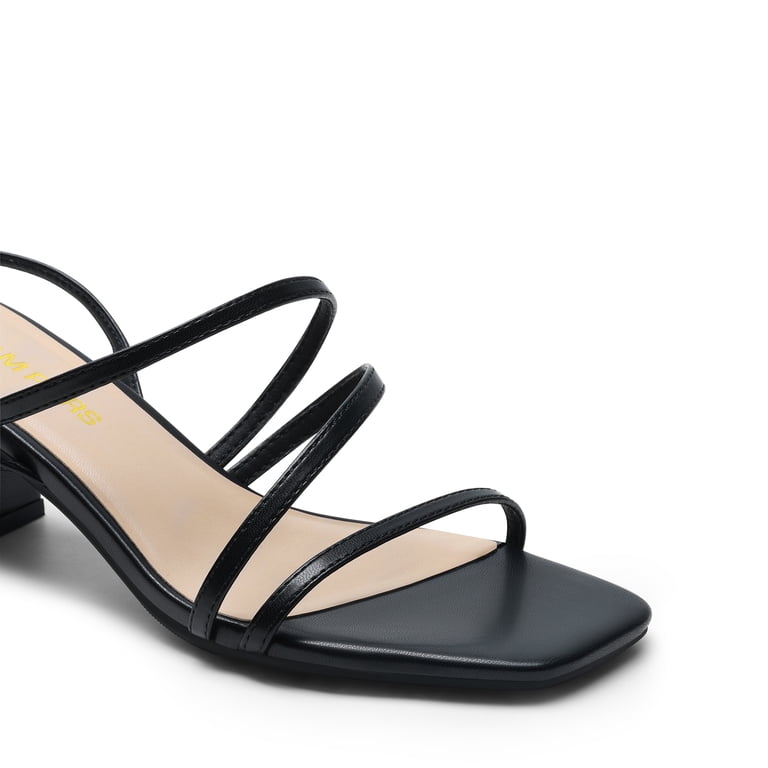 Square Toe Low Heel Strappy Sandals Black Women's Delicious Hope Dress  Sandals In Black Nub Size