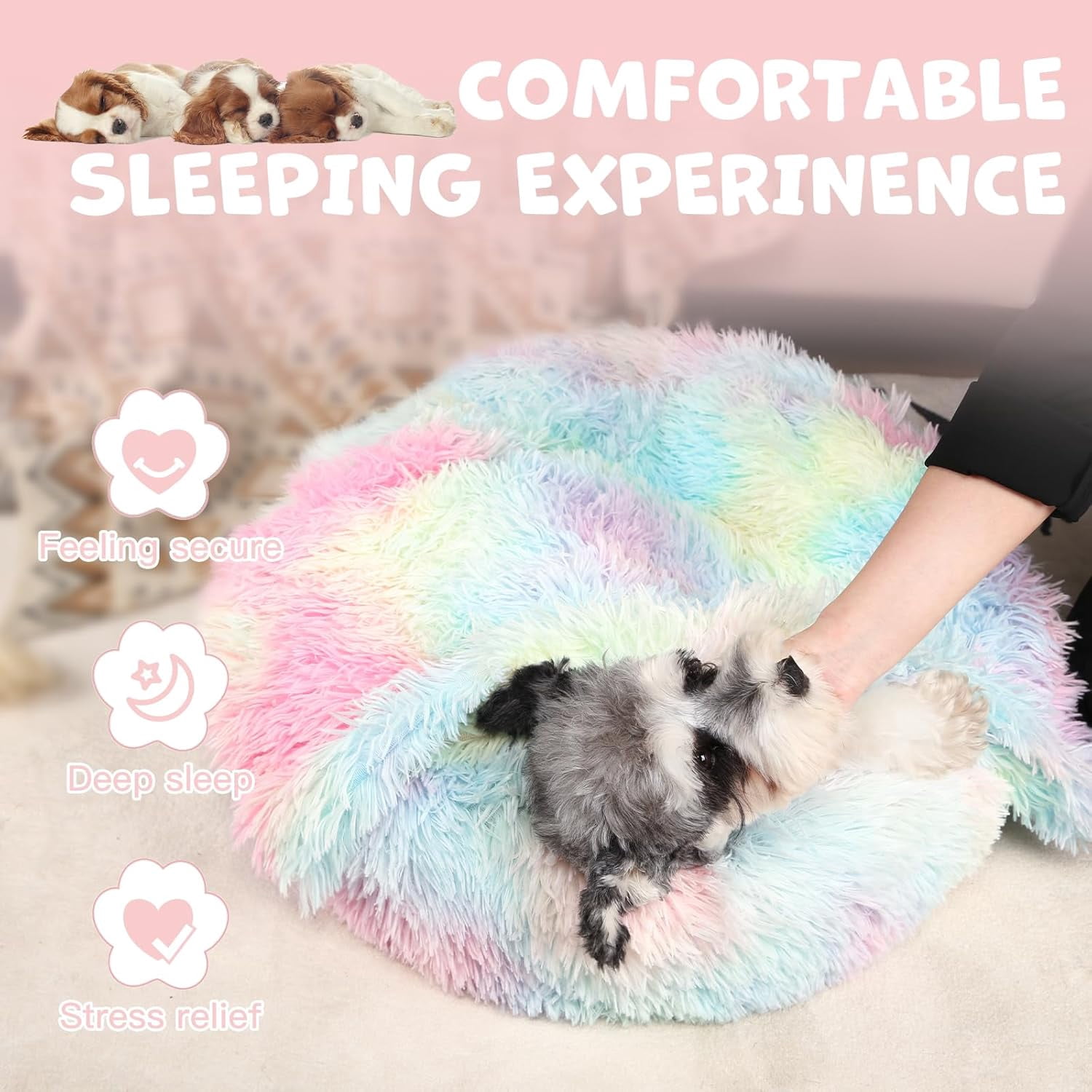 Dog Beds for Large Dogs, Donut Dog Bed with Blanket Attached, Calming Round Dog Bed Washable(20"/26"/35") Multicolor