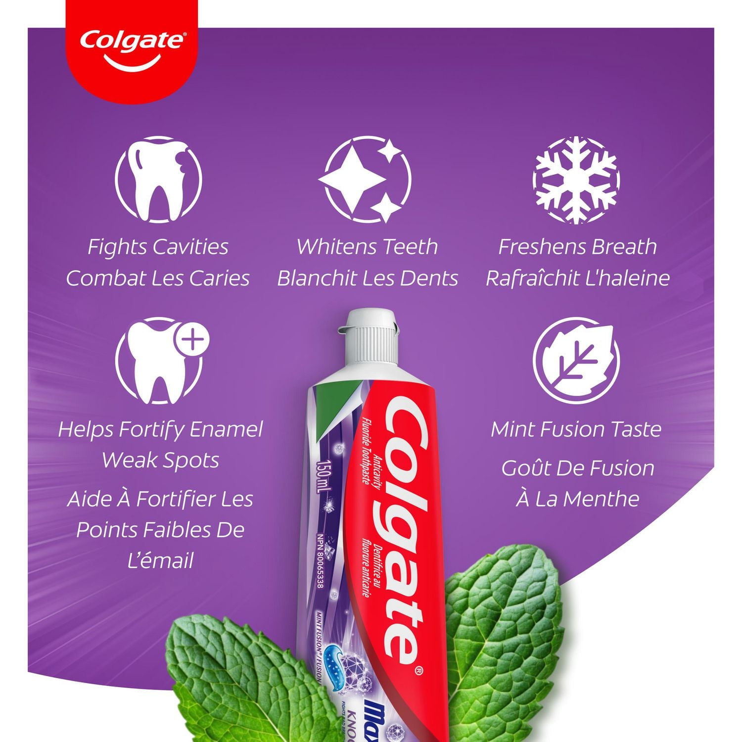 Colgate Max Fresh Knockout Toothpaste with Mini Breath Strips, Electric Mint, 150 mL