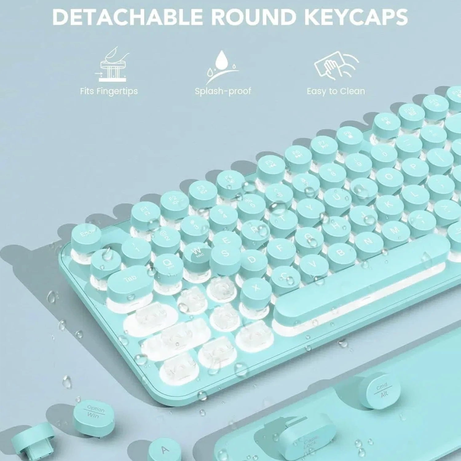 Wagpak Wireless Keyboard and Mouse Backlit - Retro Round Keycaps, Detachable Wrist Rest, Mint Green, New, 1 Count