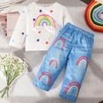 thumbnail image 2 of NOLDARES Toddler Baby Girl Fall Winter Clothes 2pcs Set Long Sleeve Crewneck Sweatshirt and Pants Cute Print Outfits Clothing(White,2-3 Y), 2 of 7