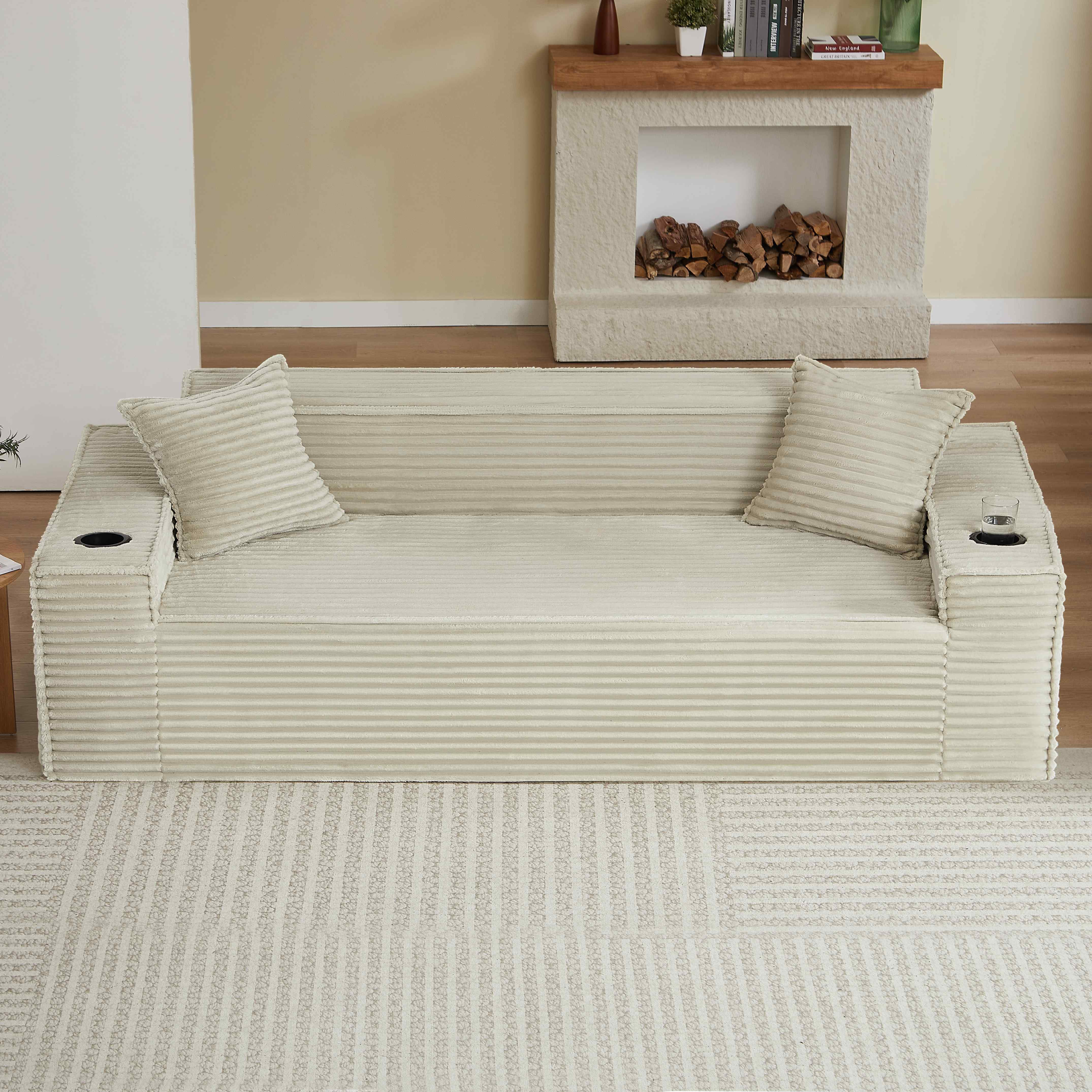 FFH 80.7" Corduroy Sofa, 3 Seater Boneless Cloud Couch for Small Living Rooms, Apartments and Offices, Camel