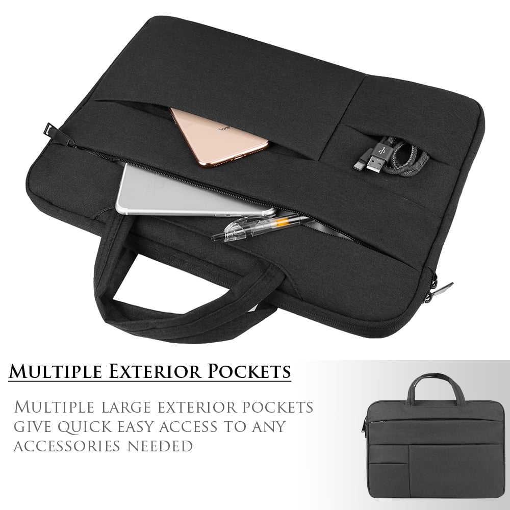 Universal Nylon Padded Hybrid Sleeve & Briefcase Bag For 13"/ 14" Inch Laptops With Hideaway Handles, Microfiber Interior, And Protective Exterior For School, Travel, and Work (Black)