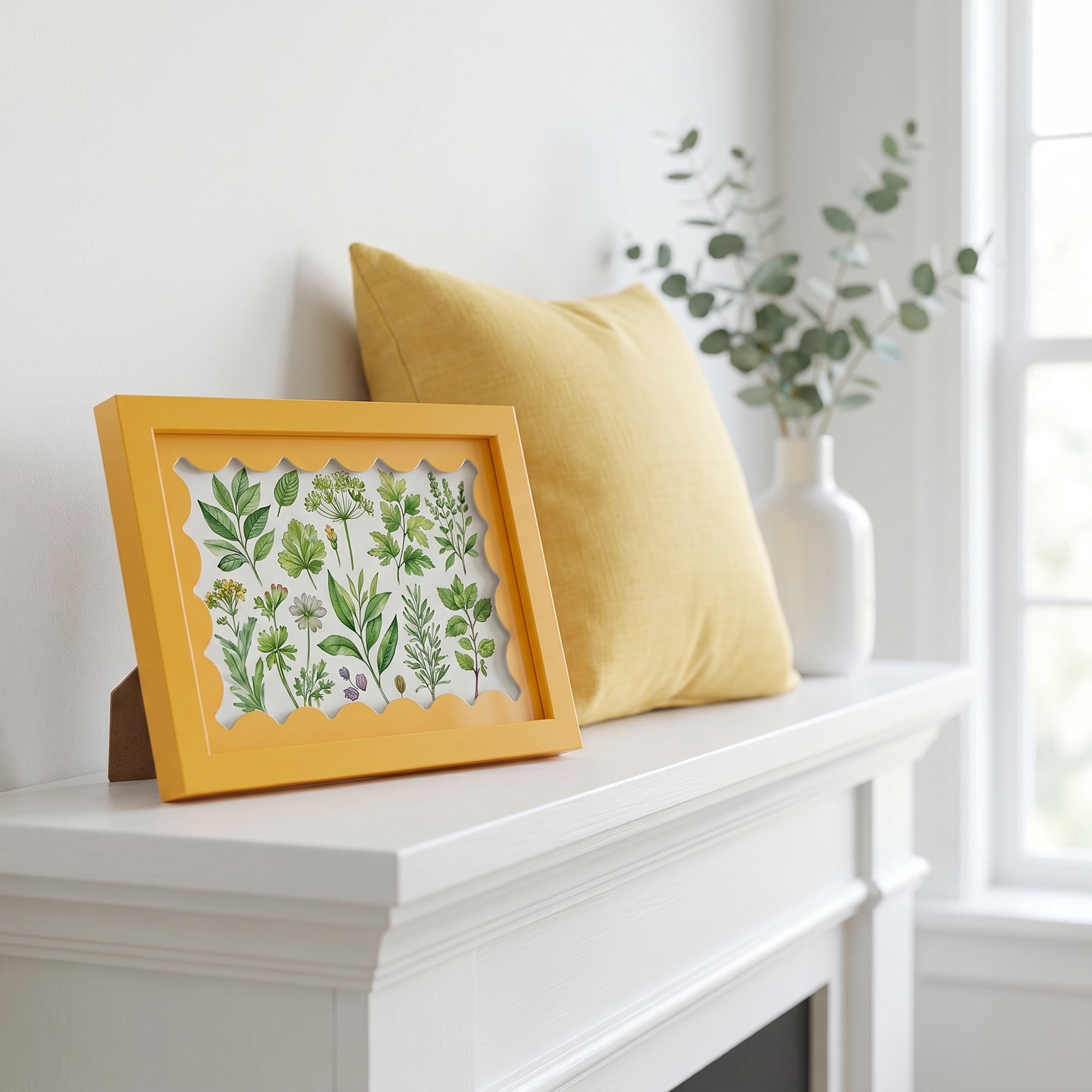 Unique Bargains MDF Wood Cute Wavy Picture Frame Yellow 5" x 7"