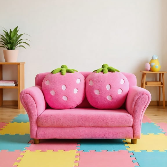 Resenkos BL/PI Kids Strawberry Armrest Chair Sofa-Pink, Kids Chairs for Kids