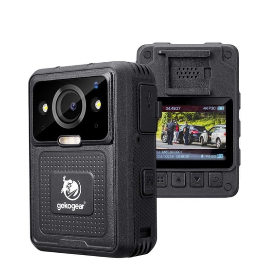 GekoGear Aegis 400 4K Ultra HD Body Camera with 140 Degree Wide Angle Lens 128GB Built-In Memory 10 Hour Recording GPS WiFi Night Vision IP67 Waterproof 2 Inch LCD