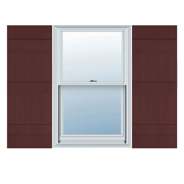 17 1/2"W x 67"H Lifetime Vinyl, Custom Five Board Joined (3 Batten), Board-n-Batten Shutters, w/Shutter-Loks (Per Pair), Bordeaux