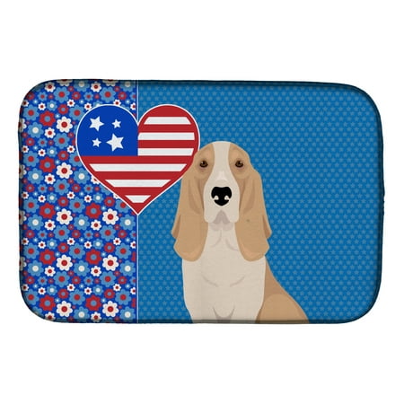 

Lemon and White Tricolor Basset Hound USA American Dish Drying Mat 14 in x 21 in