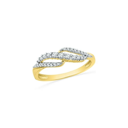 - 10kt Yellow Gold Womens Round Diamond Crossover Band Ring 1/4 Cttw