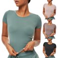 thumbnail image 1 of Camiseta deportiva para mujer Crop Top Bodycon O cuello manga corta, 1 of 8
