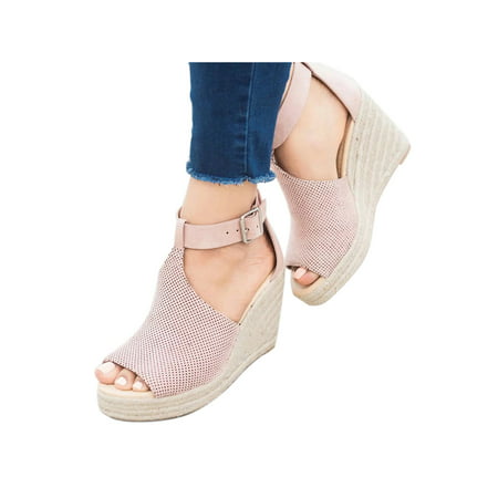 Women's Wedge High Heel Espadrilles Sandals Ankle Strap Casual Shoes