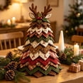 thumbnail image 4 of Christmas DIY Quilted Tree Tabletop Decor Hand Stitched Fabric Patchwork Xmas Tree Ornament Vintage Holiday Decoration for Home Mantel Shelf Countertop Christmas Party Display, 4 of 6