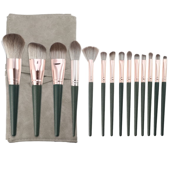 Unique Bargains 14pcs Makeup Brushes with Storage Bag Green Gray