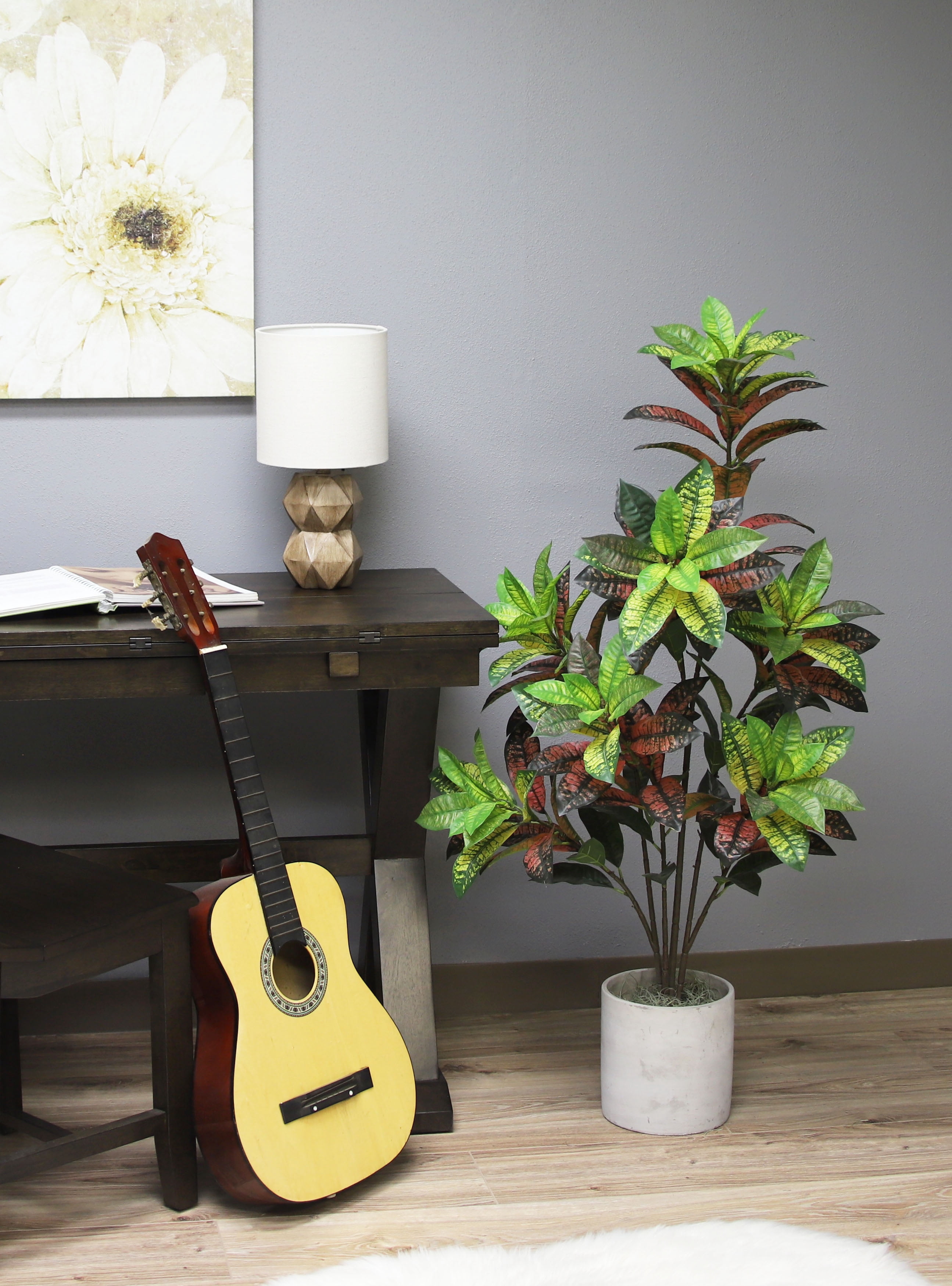 The Mod Greenhouse 48" Artificial Green Croton Plant in a Matte Black Grower's Pot