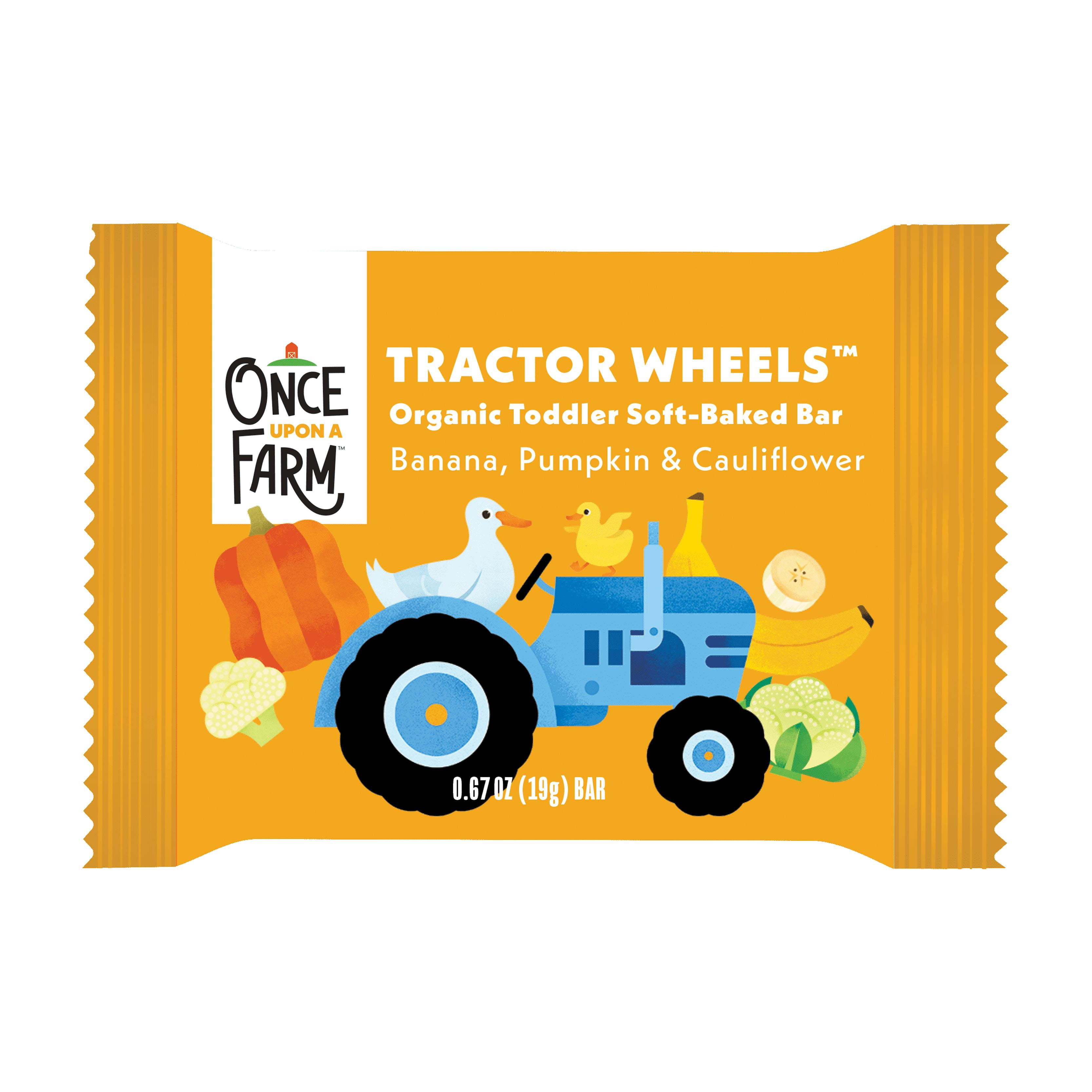 Once Upon a Farm Organic Tractor Wheels Toddler Bar, Banana, Pumpkin & Cauliflower, 5ct