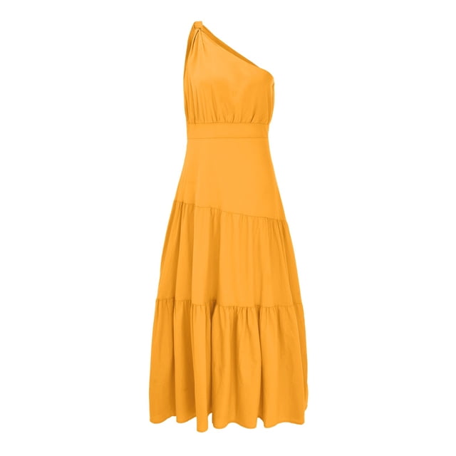 Ketyyh-chn99 Robes pour Femmes Grande Taille Robe d'Été Robe Extensible Robe Droite Unie pour Vacances Robe à Enfiler Robe de Plage Jaune, TG