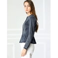thumbnail image 4 of Chaqueta de mezclilla con cuello redondo y botones de manga larga con volante recortado y peplum para mujer Azul marino XS, 4 of 6