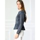 thumbnail image 4 of Chaqueta de mezclilla con cuello redondo y botones de manga larga con volante recortado y peplum para mujer Azul marino S, 4 of 6