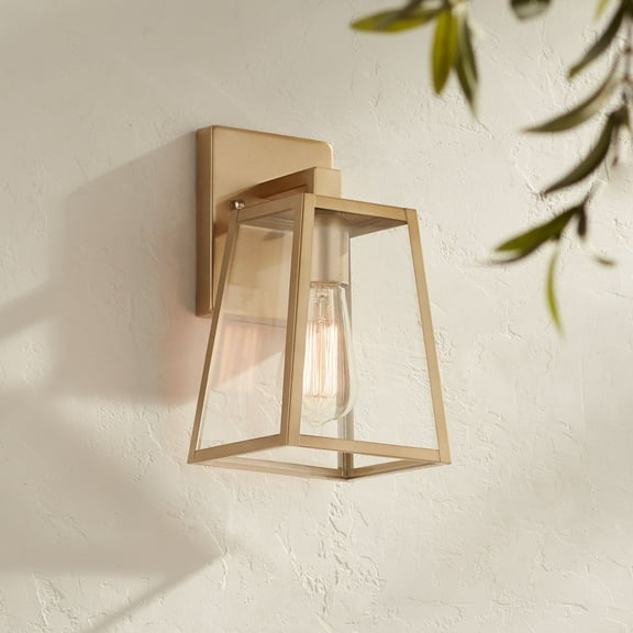 John Timberland Arrington 10 3/4" High Farmhouse Rustic Outdoor Wall Light Fixture Mount Porch House Edison Bulb Soft Gold Finish