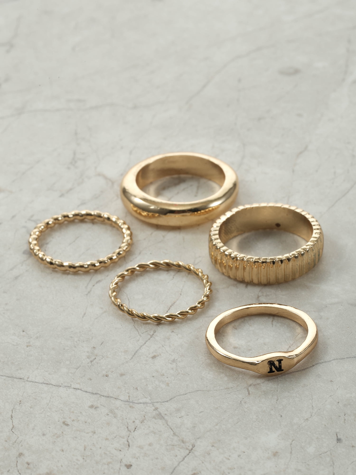 Time and Tru Goldtone Initial Letter Ring Set, 5 Piece, Size 7, Letter N