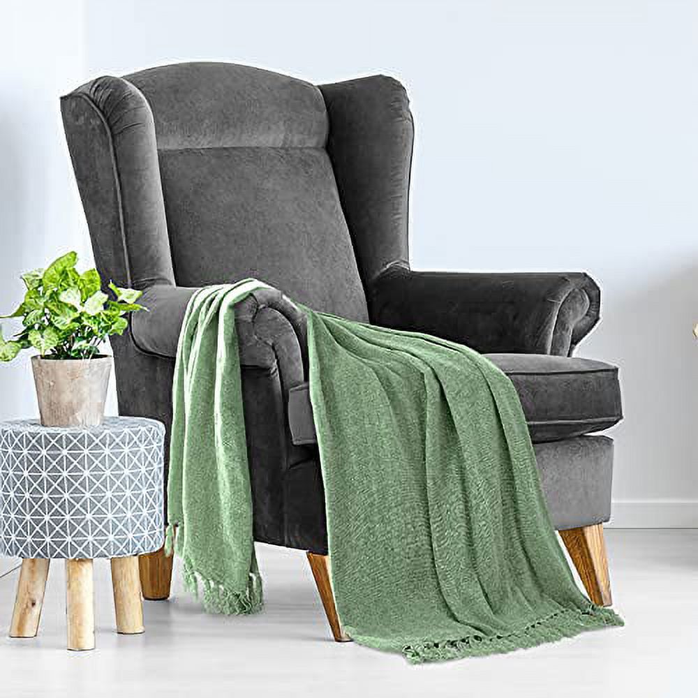 Americanflat Chenille Throw Blanket in Sage Green - Breathable Polyester with Decorative Fringe - Wrinkle and Fade Resistant - 50" x 60"