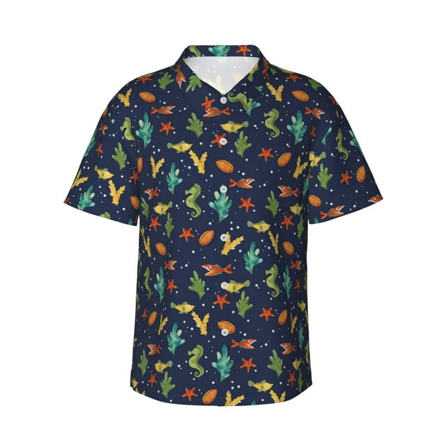 Fotbe Shells and Seaweed Camisa Hawaiana para Hombre Unisex – Camisa Casual de Verano con Botones de Manga Corta de Algodón y Lino,XX-Large