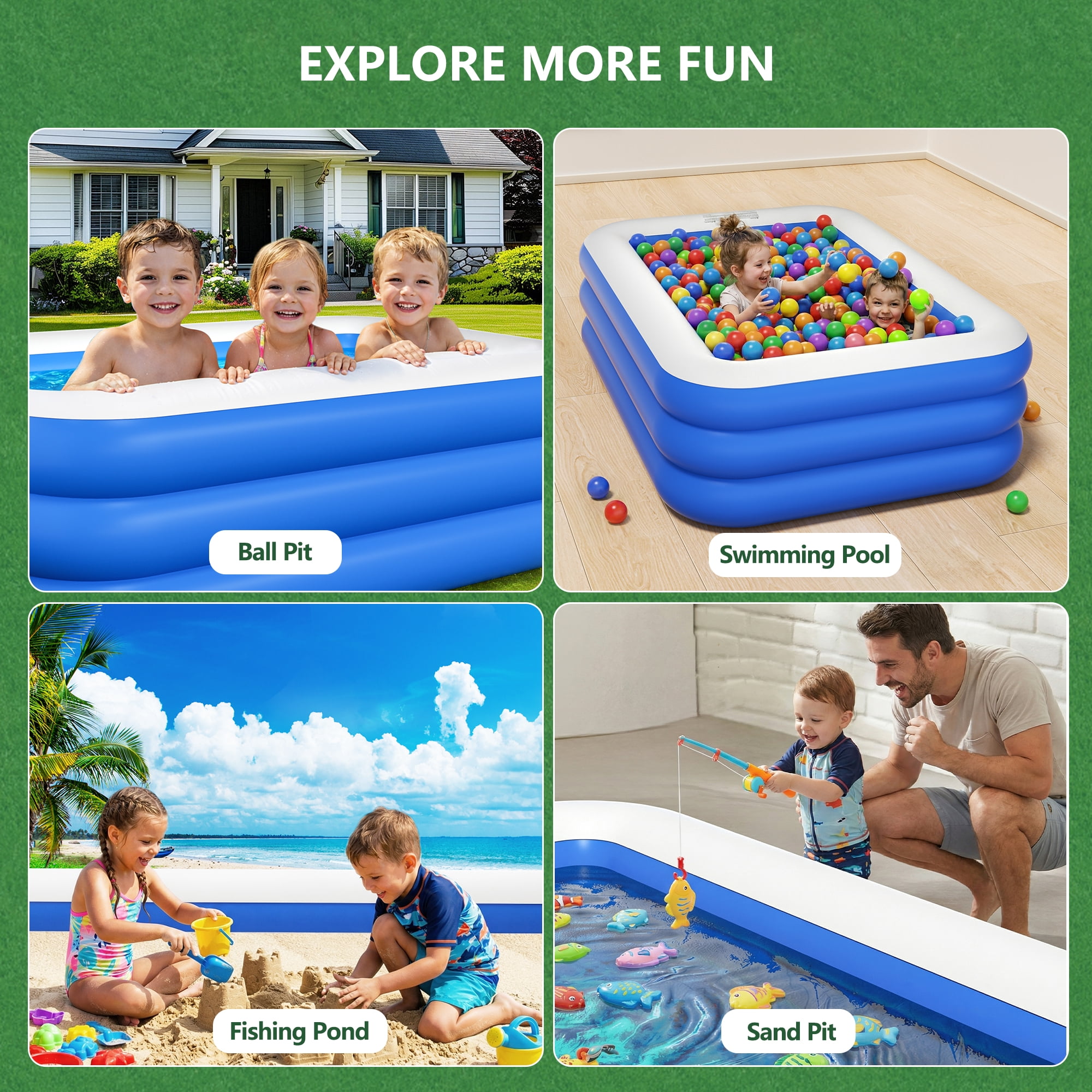 GVDV Inflatable Pool, Durable Thickened Blow up Kiddie Pool for Kids, Toddlers and Adults, BPA-Free Family Swimming Pool, 6.9 x 5 x 1.8 ft, Blue