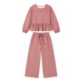 thumbnail image 5 of Szluipve 2 Piece Sets for Women Gingham Plaid Round Neck Long Sleeve Ruffle Peplum Top And Drawstring Wide Leg Cropped Pants 2 Piece Outfit Casual Loungewear Set With Pockets Red S, 5 of 6