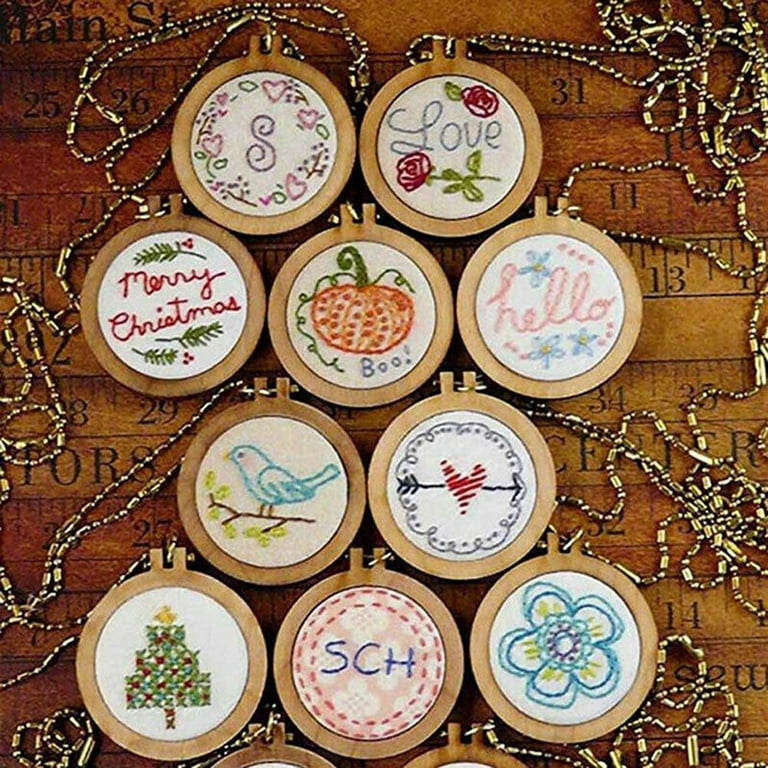 Semetall 4pcs Round Embroidery Hoops 8 Inch Imitation Wood Embroidery  Display Frame Mini Cross Stitch Hoop for Fabric Embroidery and Christmas