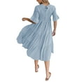 thumbnail image 3 of Txlixc, vestido Midi informal de verano para mujer, vestido fruncido de manga corta acampanado de Color sólido, vestido holgado de línea A a la moda Txlixc Moda, 3 of 6