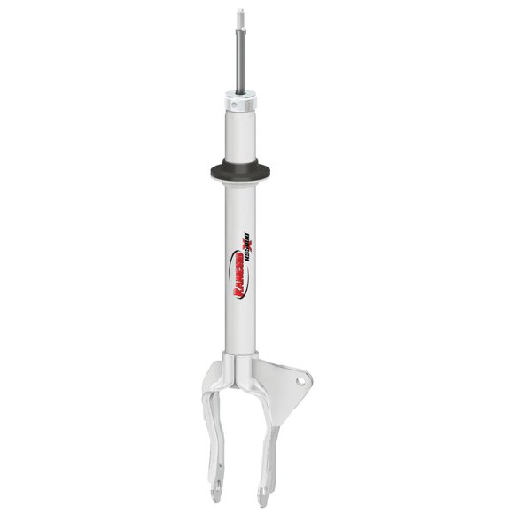 Rancho Shock Absorber RS55843 RS55000X; Nitrogen Gas Charged; Limited Lifetime Warranty; Non Adjustable Valving; With Shock Boots; White Shock Body With Red Shock Boots; Single