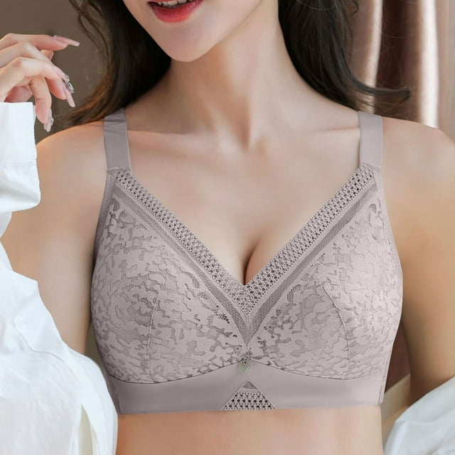 Soki Plus Size Push Up Bras for Women Lace V Neck Bra Underwire Full Coverage Support Bras Purple 38