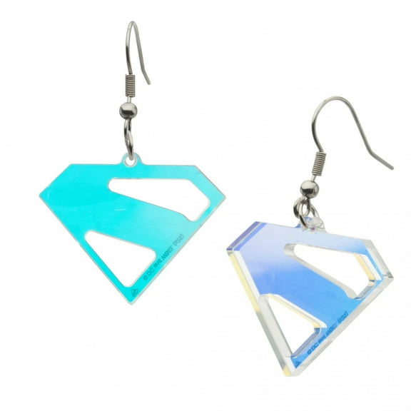 Superman Iridescent Transparent Shield Dangle Earrings
