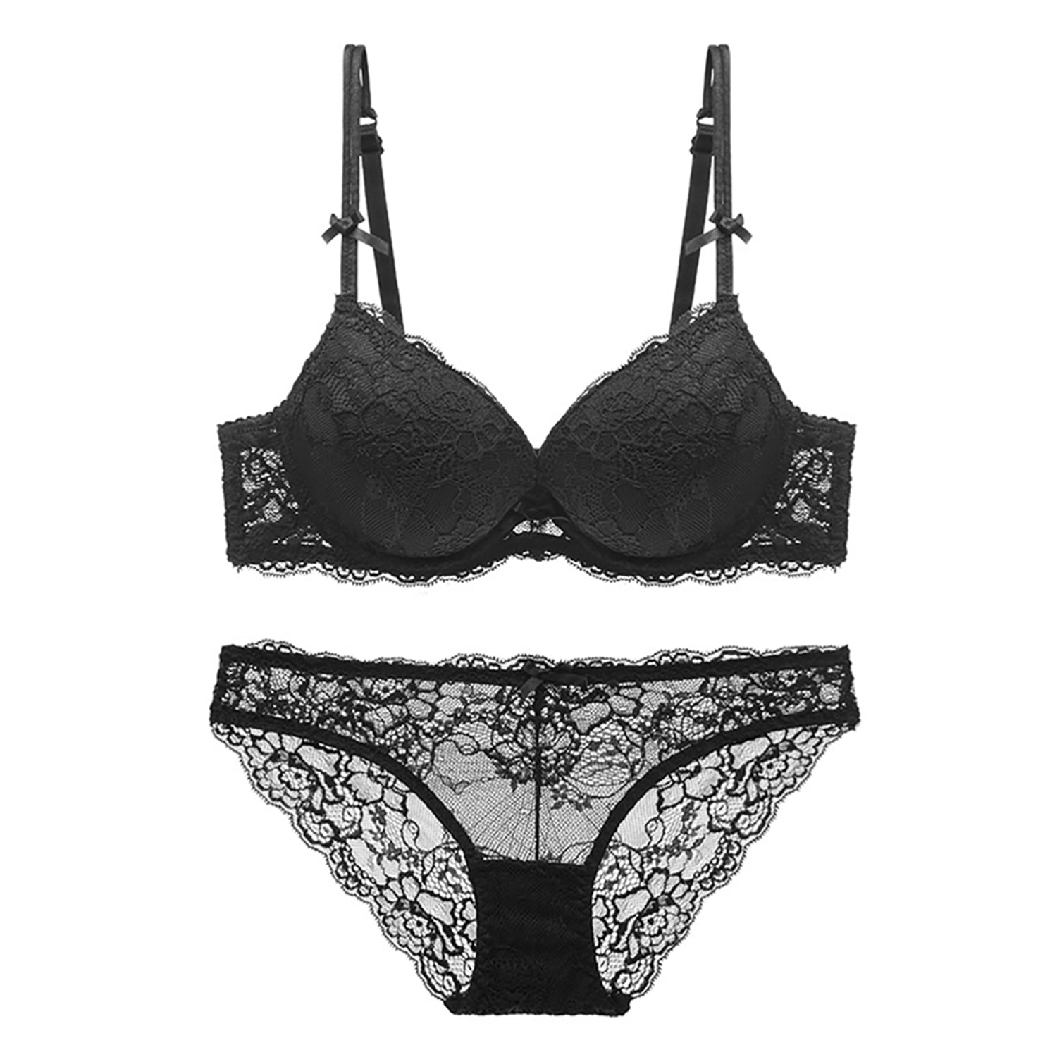 Varsbaby Women's Underwire Push Up Bra Adult Bras and Sexy Lace Panties Lingerie Set