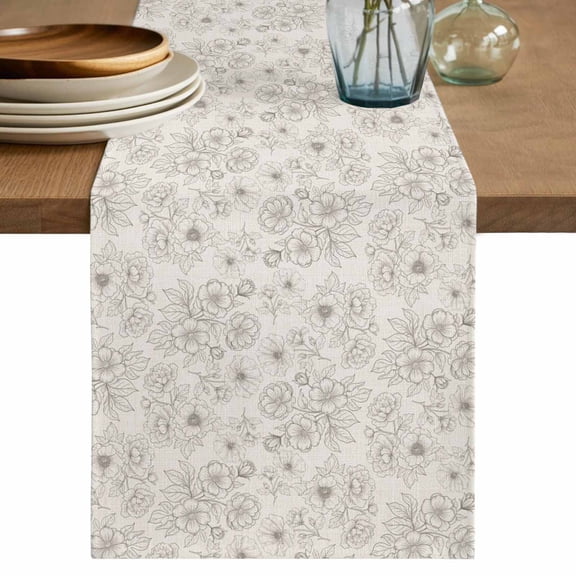 Botanical Flowers Table Runner 36 Inches, Country Chic Retro Floral Leaves Plants Bed Runner Dresser Scarves Tabletop for Indoor Outdoor Parties/Ceremony/Banquet, 13"x 36"