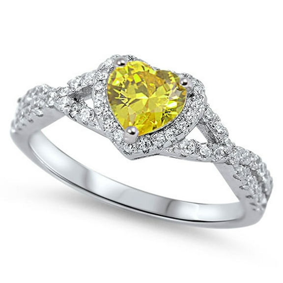 Men Women Sterling Silver Yellow Heart CZ Solitaire Engagement Ring 8MM ( Size 4 to 12 )