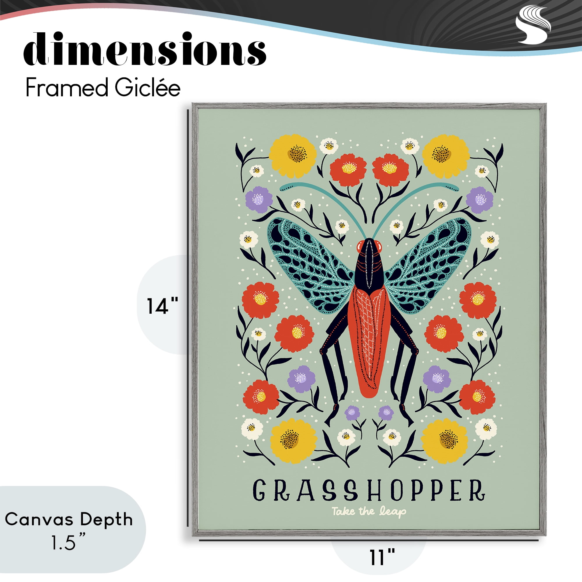 Stupell Industries Symmetrical Grasshopper with Blooms Gray Framed Giclee Art, design by Indira Prieto | IndySign
