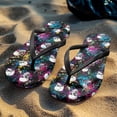 thumbnail image 4 of Chririnla Splash Ink Skull Print Flip Flops for Women Beach Casual Arch Support Thin Strap Sandal Lightweight Soft Footbed Slides Sandals for Pool Walking, 4 of 7