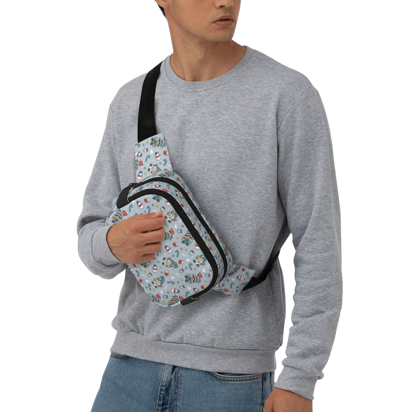 Picia Winter Gnome And Snowman Print Square Double-Layer Waist Bag Mini Adjustable Waist Belt Bag Exercise Running Travel Hiking