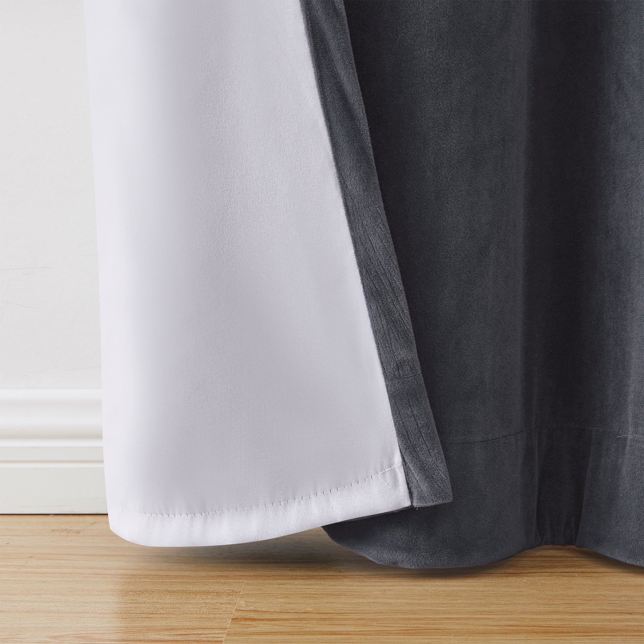 Better Homes & Gardens Velvet Grommet Blackout Single Curtain Panel, Grey, 52" x 84"
