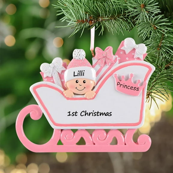 Maxora Personalized Ornament Customized Baby's 1st Christmas Ornament Gift Baby Pram Pink Free Customize
