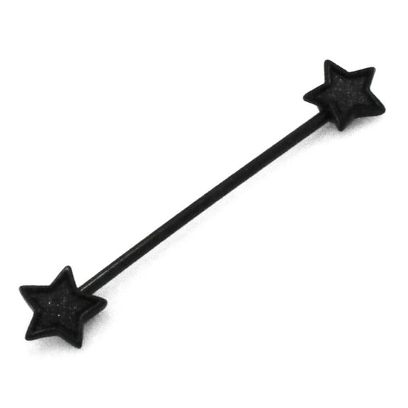 Tioneer 14g (1.6mm) Black IP Stainless Steel Charcoal Sparkling Stars Industrial Piercing Barbell Body Jewelry