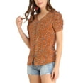 thumbnail image 4 of INSPIRE CHIC Women's Floral Blouse V Neck Relax Short Sleeve Tops XS Brick Red, 4 of 7
