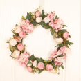 thumbnail image 2 of Corona de puerta artificial, corona de hortensia rosa para primavera verano Feliz Sencillez, 2 of 5