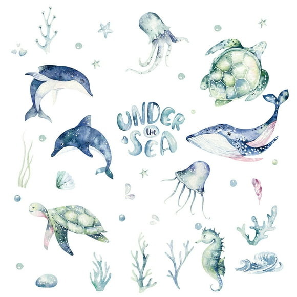 Underwater Creature Animal Wall Sticker Dolphin Turtle Octopus Bathroom Glass Tile Sticker