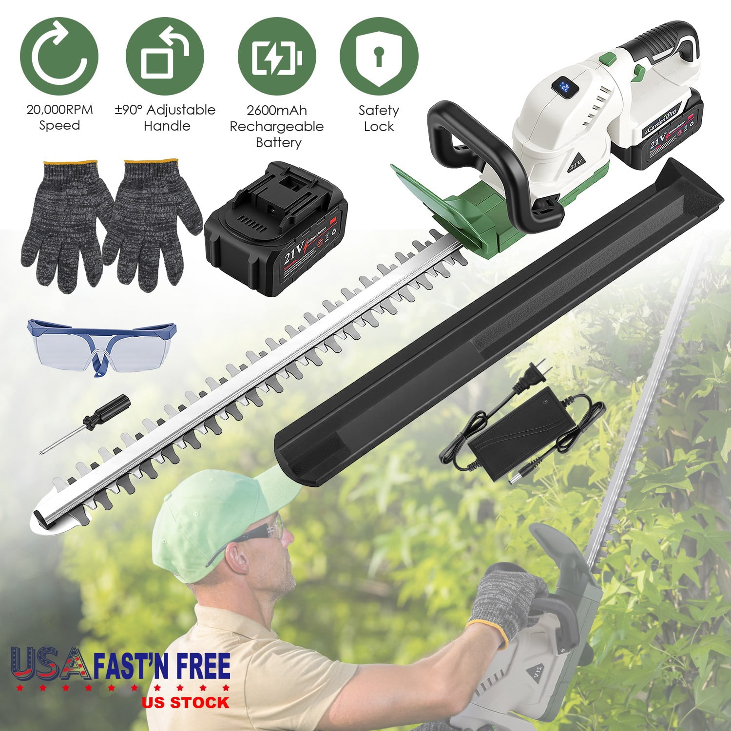 Cordless Hedge Trimmer,Bush Trimmer,Handheld Hedge Cutter, Grass Shrub Trimmer,Electric Bush Shrub Trimmer